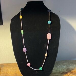 Silver tone necklace with colorful beads